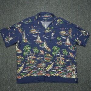 VINTAGE Polo Ralph Lauren Shirt Men Extra Large Blue Caldwell Rayon Sailing XL